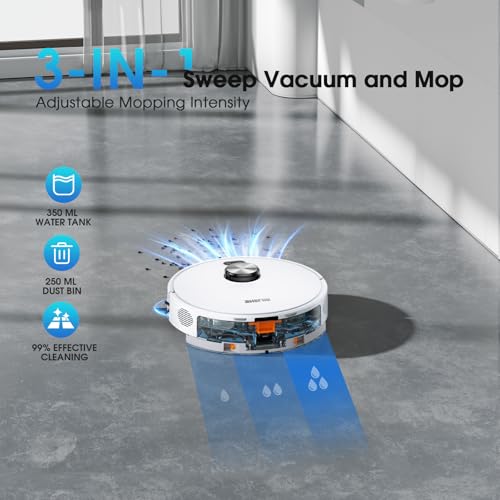 Robot Vacuum and Mop Combo, Self-Emptying Robotic Vacuums Cleaner Smart Mapping, 2-3 Months Hands-Free Base Strong Suction & LiDAR Navigation, 220 Mins Long Runtime for Pet Hair, Hard Floor, Carpet