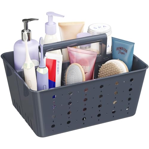 Lifewit Shower Caddy Portable, Plastic Bathroom Organizer with Handle and Holes, Hard Cleaning Basket for Toiletry Storage, College Dorm Essentials, Slate Blue, 1 Pack