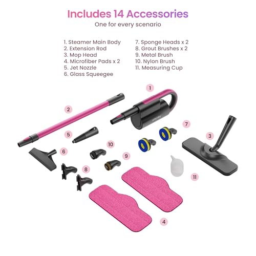 Schenley Steam Mop Cleaner with Detachable Handheld Steamer for Cleaning Hardwood, Laminate Floor, Tiles and Grout, with 14-in-1 Multi-purpose Accessories and Washable Microfiber Pads