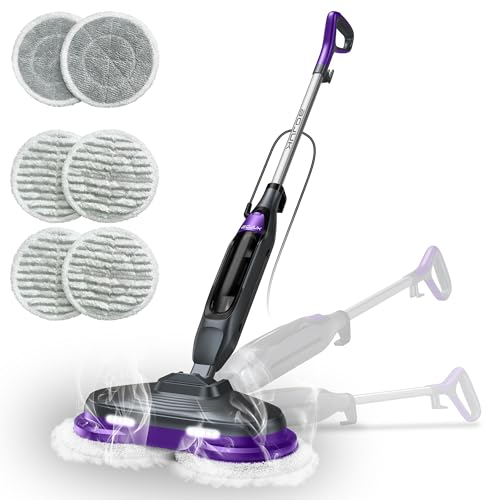 BOJUK Scrub & Steam Mop with Rotating Mop Pads, 4 Cleaning Modes & LED Headlights, 6 Scrub Pads, Large Tank, Swivel Steering, All-in-One Hard Floor Cleaner
