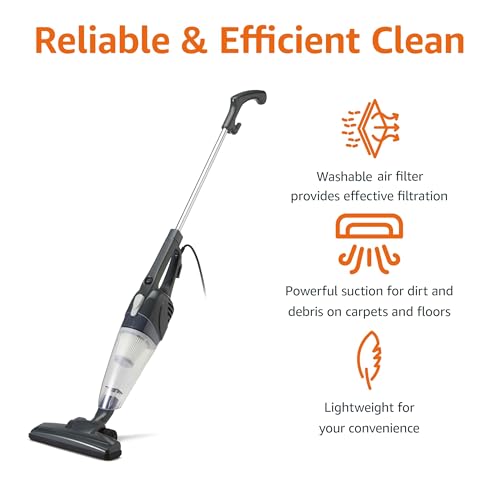 Amazon Basics 2-in-1 Corded Stick Vacuum Cleaner, Converts to Handheld, Lightweight (3.9 LBS), with Washable Filter, Crevice Tools, 0.5L Dust Cup, Self-Standing, 19.7-Ft Cord, 300W, Black