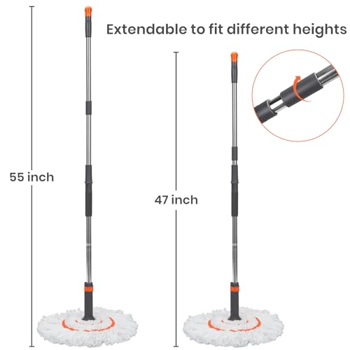 Self-Wringing Twist Floor Mops – 55” Long Handle Microfiber Mops for Hardwood Floor Cleaning, Heavy Duty Easy Squeeze Wet Mop for Tile Marble Wood Laminate