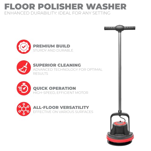 XtremepowerUS 10" Heavy Duty Commercial Pad Polisher Orbiter Hard Floor Buff Cleaner Machine, Wide Cleaning Path Floor Cleaning, 39ft Cord