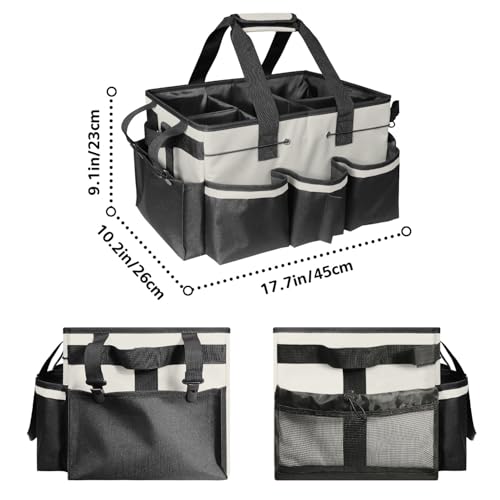 Boczif Cleaning Caddy Bag Wearable, Cleaning Caddy Supplies Organizer with Handle, Shoulder Straps & Detachable Divide, Cleaning Tool Organizers Tote Bag for Cleaners & Housekeepers (White)