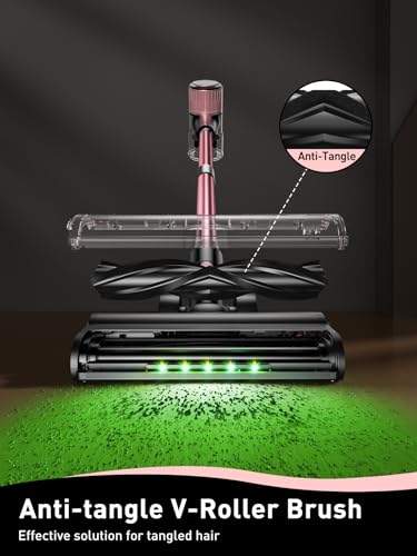 VICEASE Cordless Vacuum Cleaner, 8 in 1 Powerful Suction Lightweight Vacuum Cleaner for Home, LED Display, 3 Suction Modes, 45Mins Detachable Battery Vacuum for Hard Floor Carpet Pet Hair, Pink