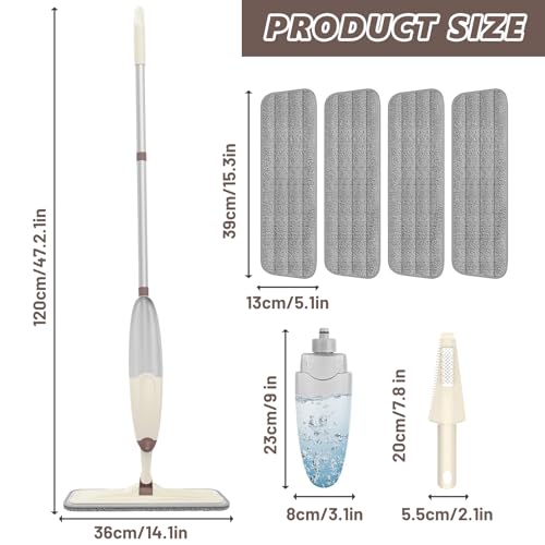 HOMTOYOU Wet Mop for Floor Cleaning: Spray Mop for Multi-Surface Floors