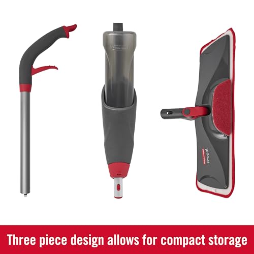 Rubbermaid Reveal Spray Mop Floor Cleaning Kit, 3 Reusable Microfiber Wet Pads, 1 Refillable Bottle, Cordless, Multi-Surface Mopping for All Home/Bathroom/Office Floors (Pack of 4)