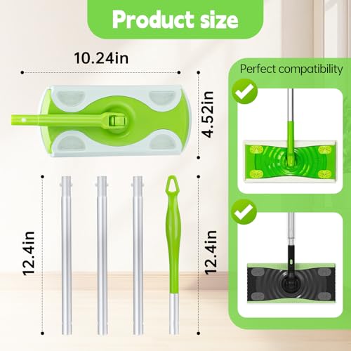 Mop Handle Compatible with Swiffer, Green Extra Long Detachable Mop Handle for Swiffer Dry & Wet Mops, Easy to Install & Replace