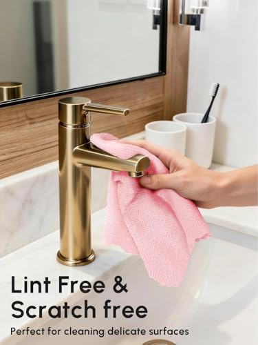 SOOWASH Microfiber Cleaning Cloths Roll, 75 Pack Tear Away Microfiber Towels Roll, 12" x 12" Lint Free Rags, Reusable Cleaning Cloths, Washable, Scratch Free,Ultra Absorbent Dish Rags(Pink)