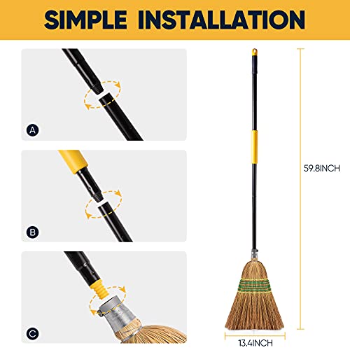 Yocada Heavy-Duty Corn Broom Commercial Indoor Outdoor Broom 59.8 inch Tall for Courtyard Garage Lobby Mall Market Floor Home Office Leaves Stone Dust Rubbish