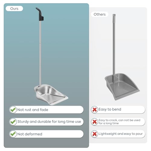 Yangbaga Dust Pans with Long Handle - 35”Heavy Duty Metal Upright Stand Up Dustpan - Long Handled Stand Up Dustpans - Best Dustpans for Home/Lobby/Shop/Garage/Yard