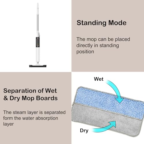 Steam Mops for Floor Cleaning, Floor Steamer with 2 Steam Modes & Smart Touch Control, for Carpet, Wooden, Marble, Tile, Hardwood