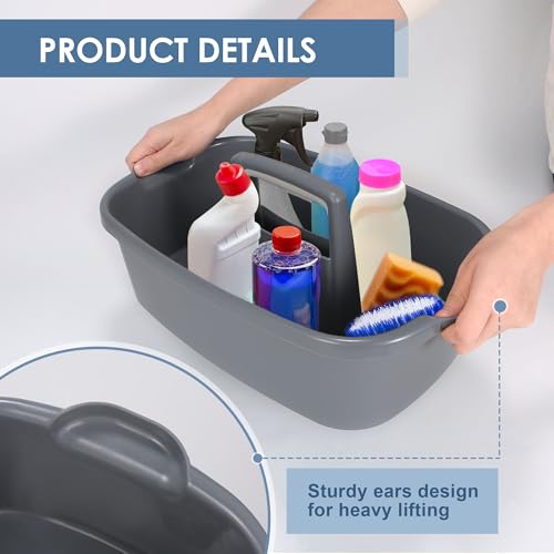SYAOYI Large Cleaning Supplies Caddy Organizer, Portable Shower Caddy Plastic Basket with Handle, Stackable Tool Storage for Bathroom, Garden, Kitchen, Home Organization, Grey