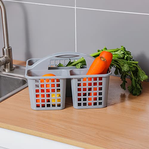 JiatuA Portable Shower Caddy Basket with Compartments Cleaning Supplies Organizer with Handle Plastic Storage Divided Tool Bin for Bathroom, Bedroom, Kitchen, College Dorm, Garden, Under Sink, Grey