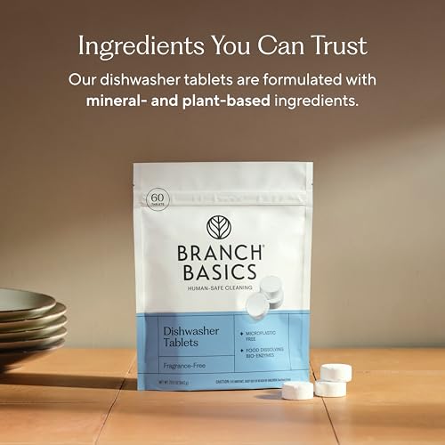 Branch Basics Dishwasher Tablets – 60 Ct | Plastic-Free, Fragrance-Free, Human-Safe, Dishwasher Pods Replacement | Delivers a Powerful Clean Without Harsh Chemicals