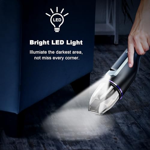 DRECELL Handheld Vacuum Cleaner, Car Vacuum with Brushless Motor & 14000Pa Powerful Suction,1.2Lbs Lightweight, LED Light, Slim Mini Vacuum Cleaner for Car Home Office Pet Hair