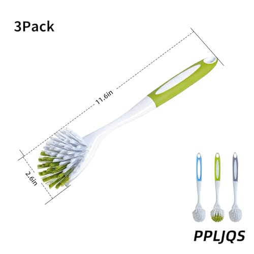 Dish Brush Scrub Brush with Handle - 3 Pack Stiff Bristles Dish Scrubber for Cleaning Dishes, Pots, Pans, Sink, Cast Iron - Hard Bristles,No Residue