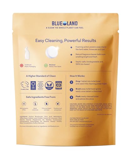 BLUELAND Toilet Bowl Cleaner Tablets, 14 Count (Pack of 1), Lemon Cedar, Plastic-Free, No Harsh Chemicals, Plant-Based, Septic-Safe, Removes Lime, Rust, Hard Water and Toilet Ring Stains
