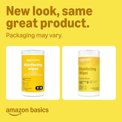 Amazon Basics Disinfecting Wipes, Lemon Scent, for Sanitizing, Cleaning & Deodorizing, 255 Count (3 Packs of 85), Packaging May Vary