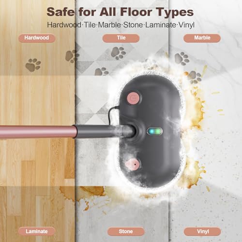 Scrub & Steam Mop with Rotating Mop Pads, All-in-One Scrubbing and Sanitizing Floor Cleaner, XL Water Tank, 23FT Cord, LED Headlights,Self-Standing for Hard Floor Laminate Marble Floors