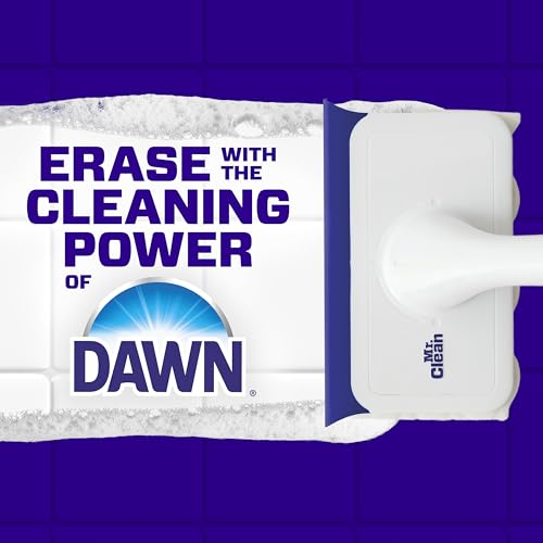 Mr. Clean Magic Eraser Shower & Tub Scrubber, Bathroom Cleaner, All in One Bathroom Cleaner, Lemon Starter Kit, 2 Scrubber, 5 Foaming Magic Erasers, 1 Whole Home Extra Durable Magic Eraser