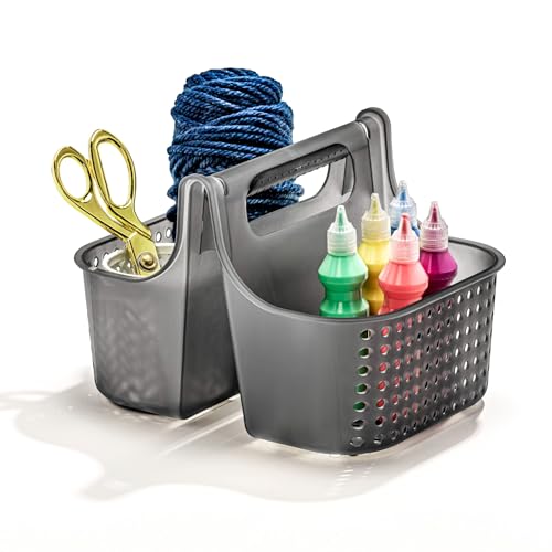 madesmart Large Portable Shower Caddy, Hold Soap, Shampoo, Hair Supplies and Beauty Products, Cleaning Supplies Organizer for Home, Dorm, Plastic Shower Tote, Soft Handle, Carbon