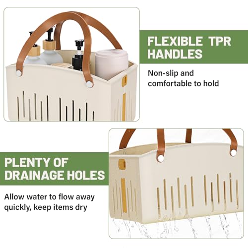 Homiton Portable Shower Caddy Collapsible Plastic Shower Basket Tote with Handles Removable Divider, Cleaning Caddy Storage Organizer for Bathroom College Dorm (White)