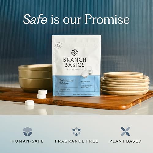 Branch Basics Dishwasher Tablets – 60 Ct | Plastic-Free, Fragrance-Free, Human-Safe, Dishwasher Pods Replacement | Delivers a Powerful Clean Without Harsh Chemicals