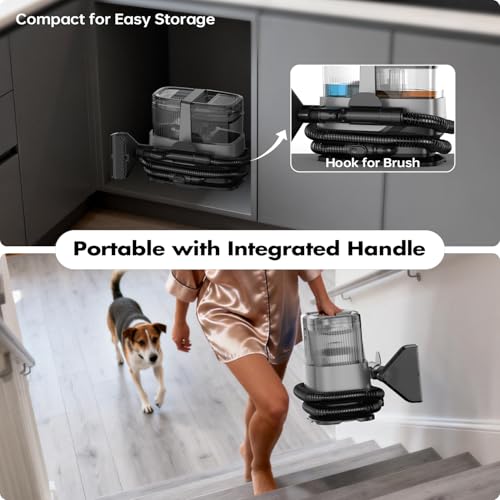 Portable Carpet & Upholstery Spot Cleaner Machine 20Kpa Power Suction Carpet Shampooer Deep Cleaning for Pet Stains,Couch,Stair,Car,Furniture with Dual Brush Heads & Self-Cleaning