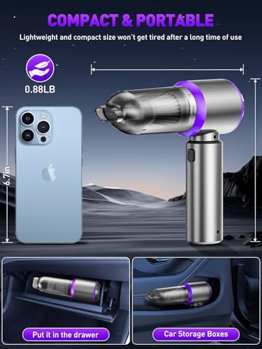 IYOFINE Vacuum/Air Duster 80,000RPM Super Power Mini Car Vacuum Cleaner 4-in-1 air Blower Gun Air Duster & Air Blower & Pump Hand Electric air Duster Handheld dust Blower Blower Cordless (Purple)