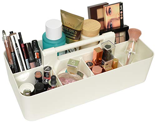 2 PACK - Portable DIY 8 Dividers Durable Plastic Organizer Tote Tool, Supply, Vanity Storage Home Office School Makeup Cleaning Caddy with Handle Made In USA (Ivory)