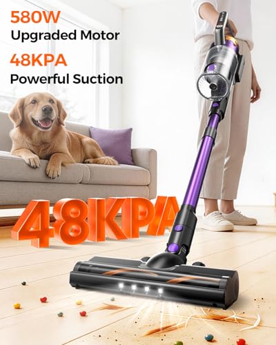 Rittvot Cordless Vacuum Cleaner for Home, 580W/48KPa Powerful Suction, 65 Min Runtime, Lightweight Stick Vacuum with LED Screen & Wall Mount, Handheld Vacuum for Pet Hair, Carpet & Hard Floors