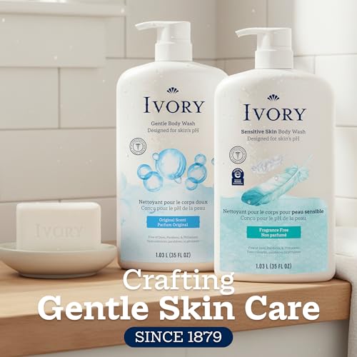 Ivory Body Wash, Designed for the Whole Family, Gentle Formula, Free of Dyes Heavy Perfumes Parabens Phthalates & Silicones, for Sensitive Skin, Designed for Skin's pH, Original Scent, 35 oz