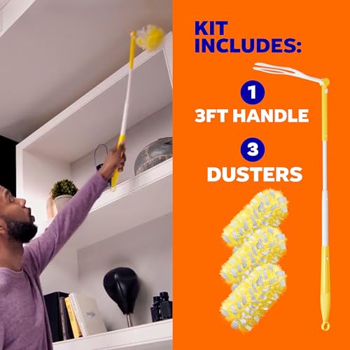 Swiffer Duster Kit with 3 ft Extendable Handle, Heavy Duty Dusting Starter Kit with 3 Refills, for Ceiling Fans, Vents and Hard to Reach Places