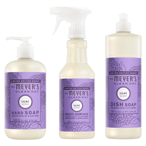 Mrs. MEYER'S Kitchen Set, Dish Soap, Hand Soap, and Multi-Surface Cleaner, 3 CT (Lilac)