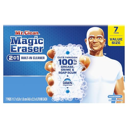 Mr. Clean Magic Eraser Foaming Sponge, All Purpose, Dawn Cleaning Power, Wall Cleaner, Sneaker Cleaner, Oven Cleaner, Kitchen, Bathroom, Shower Cleaning Supplies, Scrubber, Ultra Foamy, 7ct