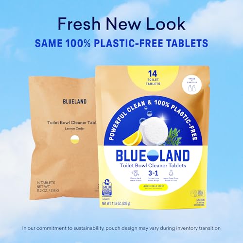 BLUELAND Toilet Bowl Cleaner Tablets, 14 Count (Pack of 1), Lemon Cedar, Plastic-Free, No Harsh Chemicals, Plant-Based, Septic-Safe, Removes Lime, Rust, Hard Water and Toilet Ring Stains