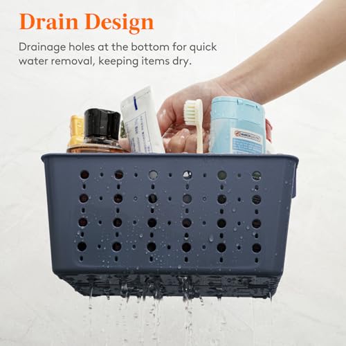 Lifewit Shower Caddy Portable, Plastic Bathroom Organizer with Handle and Holes, Hard Cleaning Basket for Toiletry Storage, College Dorm Essentials, Slate Blue, 1 Pack