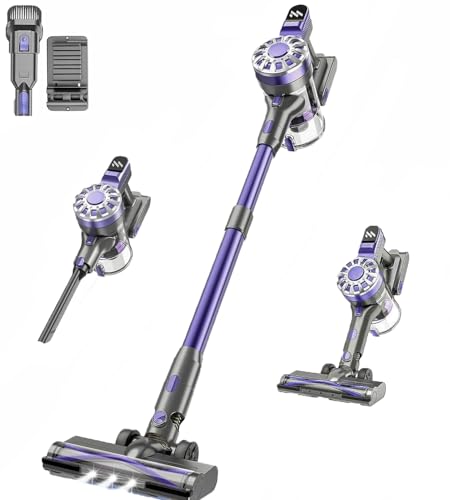 Cordless Vacuum Cleaner, 6 in 1 Lightweight Stick Vacuum with Rechargeable Battery, Handheld Conversion, LED Headlights & 180° Swivel Brush, for Hardwood Floor Carpet Pet Hair Stairs Car(Light Purple)