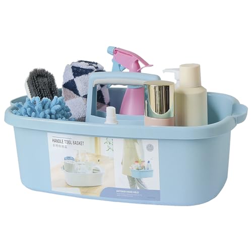 ANNIYA Cleaning Supplies Organizer, Large Cleaning Supply Caddy with Handle, Portable Cleaning Tool Storage Tote for Dorm, Bath, Pantry (Blue)