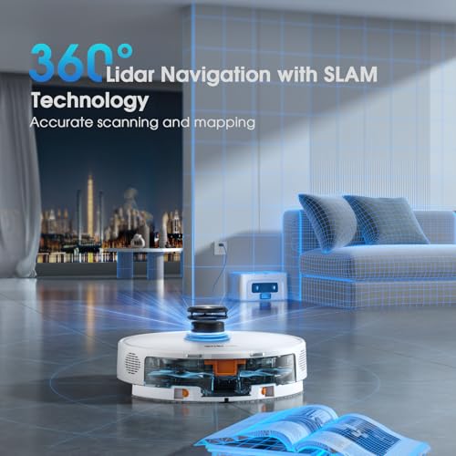 Robot Vacuum and Mop Combo, Self-Emptying Robotic Vacuums Cleaner Smart Mapping, 2-3 Months Hands-Free Base Strong Suction & LiDAR Navigation, 220 Mins Long Runtime for Pet Hair, Hard Floor, Carpet