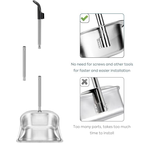 Yangbaga Dust Pans with Long Handle - 35”Heavy Duty Metal Upright Stand Up Dustpan - Long Handled Stand Up Dustpans - Best Dustpans for Home/Lobby/Shop/Garage/Yard