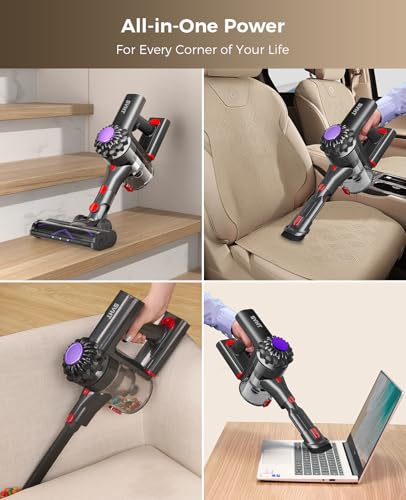 SVHT Cordless Vacuum Cleaner, 500W 45KPA Stick Vacuum Cleaners for Home, 45 Mins Lightweight Vac, Anti-Tangle, Rechargeable Battery for Home, Carpets,Pet Hair,Hardwood Floors,Car, Sofa, Stairs