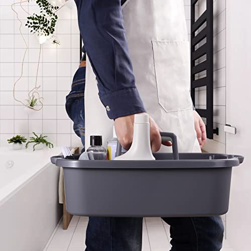 Omirome 2-Pack Large Gray Cleaning Caddy for Cleaning Supplies with Handle - Portable Plastic Tote Organizer for Shower, Bathroom, Kitchen, Under Sink Storage