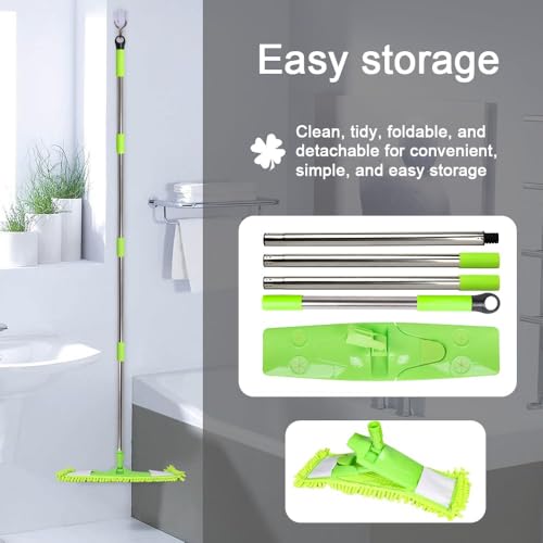 Dust Mop for Floor Cleaning with 2 Washable Chenille Pads and Extendable 58” Long Handle, Dry Wet Flat Mop with Scouring Pad for Hardwood, Laminate, Tile, Marble (Green)