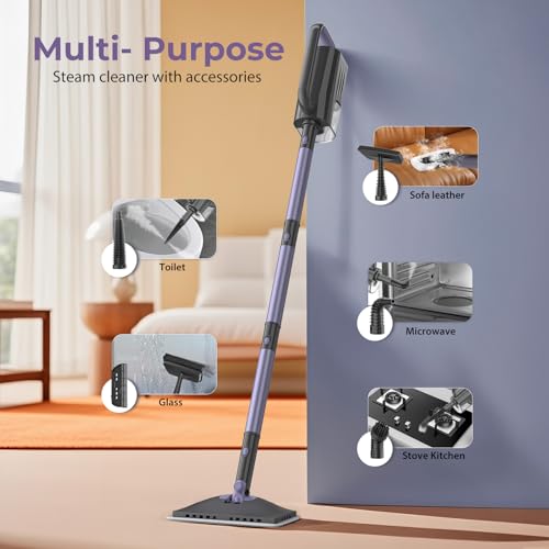 Gatlei Steam Mop Cleaner with Detachable Handheld Steamer, 6-in-1 Multi Accessories, Removable Water Tank, 23FT Power Cable, Lightweight, Steam Cleaner for sealed Hard Floors (Dark purple)
