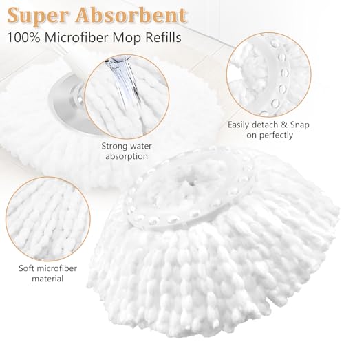 NICEMOVIC 6 Pack Spin Mop Replacement Head for 360° Spin Mop System, Standard Size Round Shape Spin Mop Replacement Head, Microfiber Refills Machine Washable and Easy Cleaning