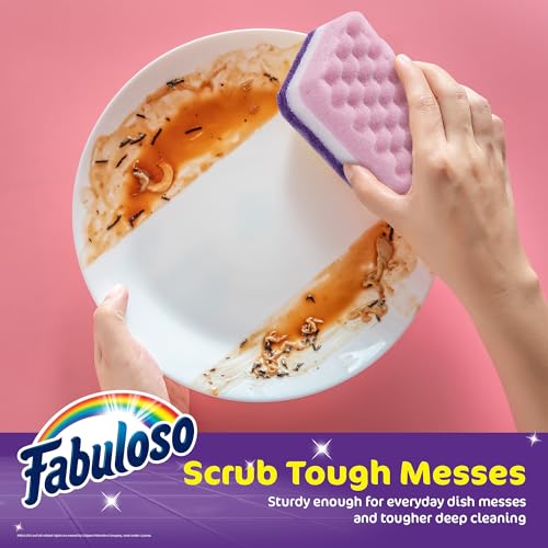 Fabuloso Scratch-Free Kitchen Dish Sponges Purple Cellulose Scrubber Sponge with Scouring Pad Dishes Pots Pans Counters and Sinks Tough on Messes 4.25 x 2.75 x 1.25 in 4 Count Single Pack Value