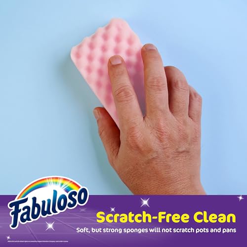 Fabuloso Scratch-Free Kitchen Dish Sponges Purple Cellulose Scrubber Sponge with Scouring Pad Dishes Pots Pans Counters and Sinks Tough on Messes 4.25 x 2.75 x 1.25 in 4 Count Single Pack Value