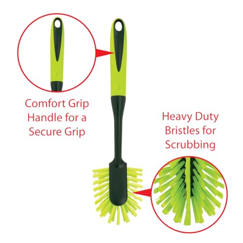 Pine-Sol Long Handle Dish Brush – Heavy Duty Bristle Kitchen Scrubber, Safe with Non-Stick Cookware